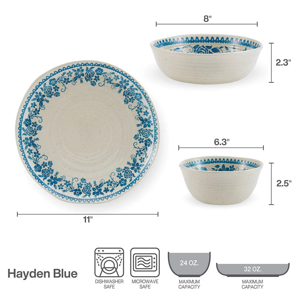 Hayden Blue 12 Piece Dinnerware Set, Service for 4