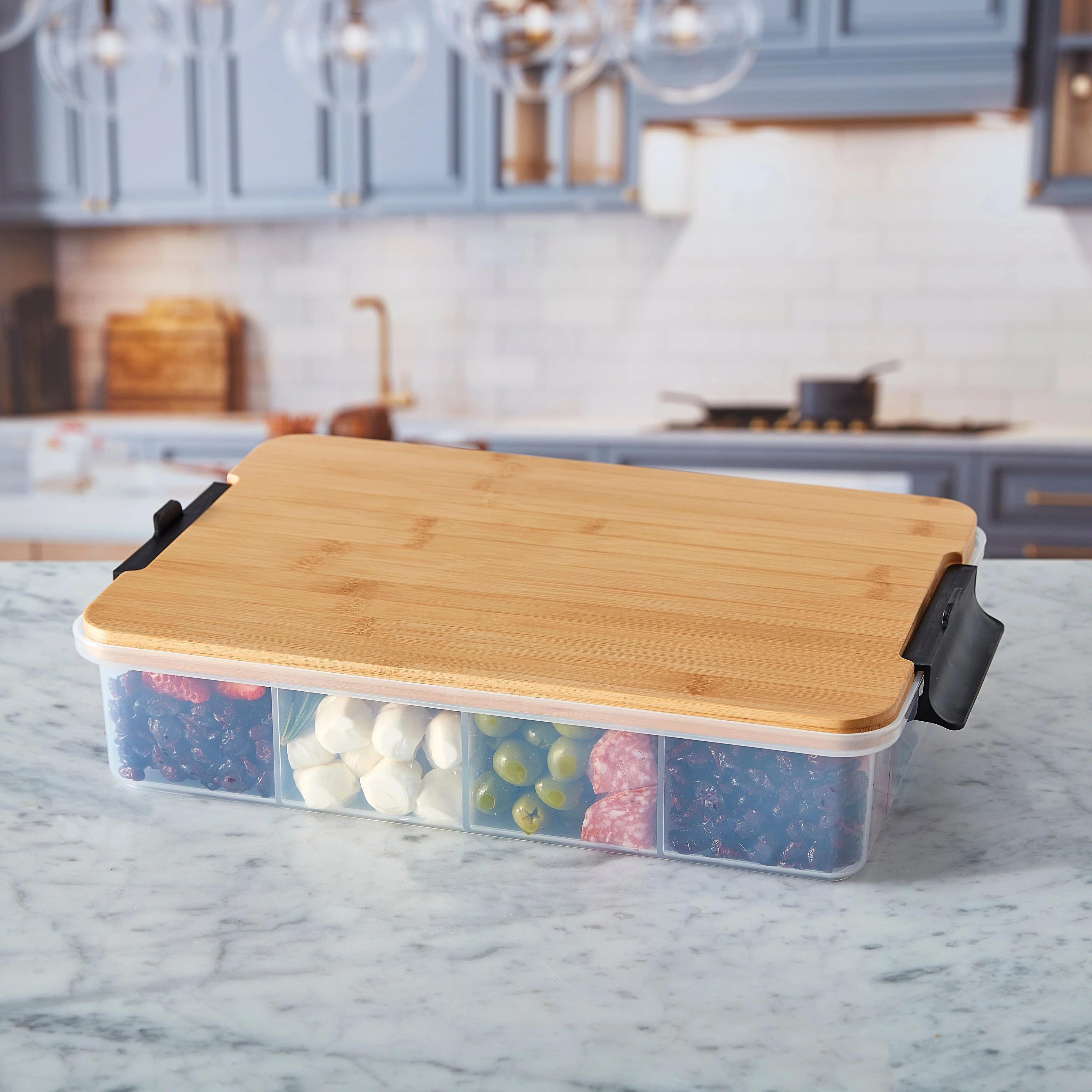 Farberware Build-A-Board ™ Snacklebox Locking Cutting Board Lid, Portable Charcuterie Storage with Compartments 11x16