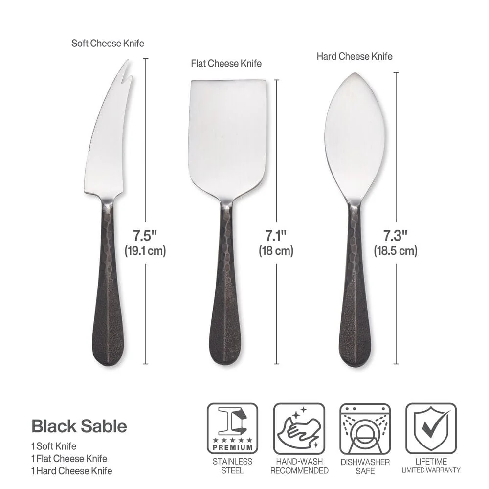 Sable Black 3 Piece Cheese Set