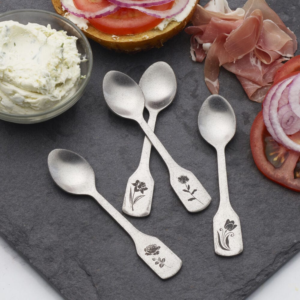 Matte Floral Set of 4 Mini Coffee Spoons