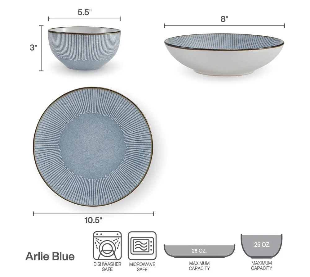 Arlie Blue 12 Piece Dinnerware Set, Service for 4