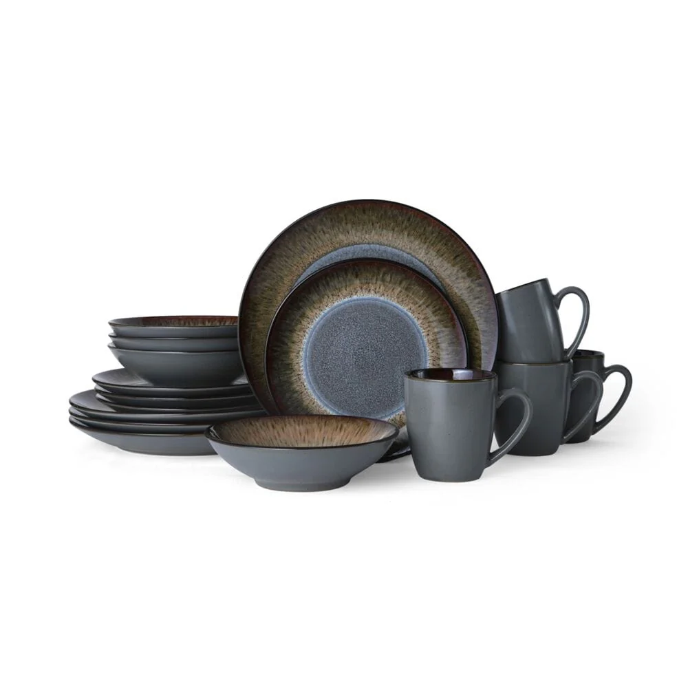 Monroe Gray 16 Piece Dinnerware Set, Service for 4