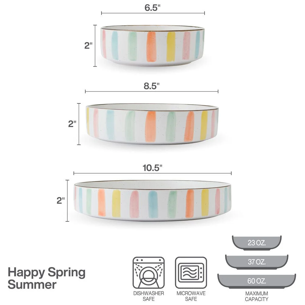 Darbie Angell Happy Spring Summer 9 piece Bowl Set, Service for 3