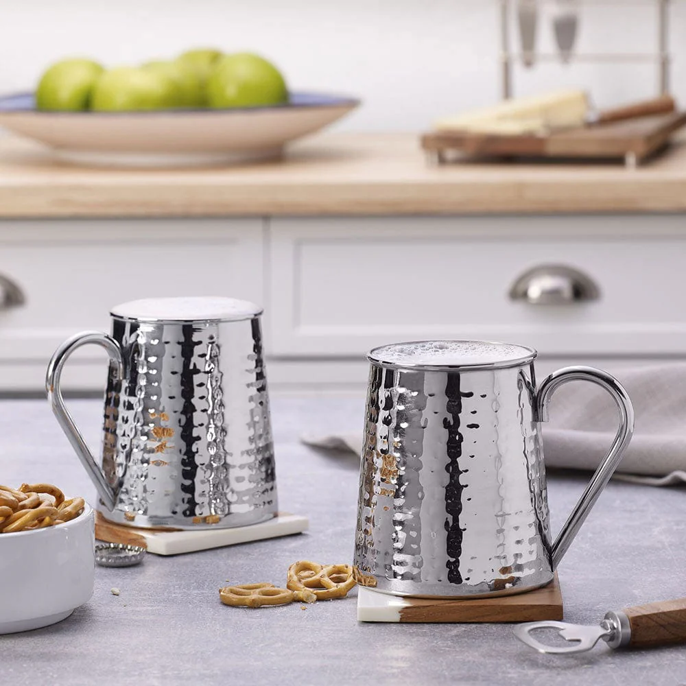 Drew and Jonathan Stainless Hammered Set of 2 Beer Mugs