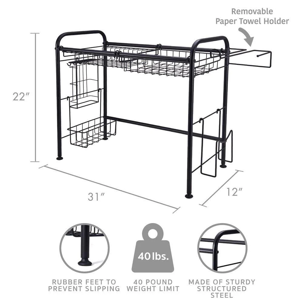 Over the Sink 2 Tier Organizer Dish Drying Rack, 31 Inch