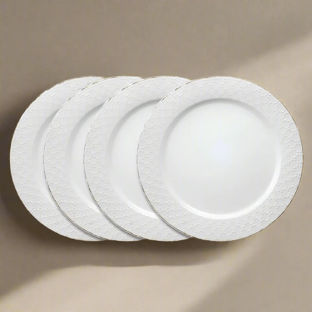 French Lace Set of 4 White Dinner Plates