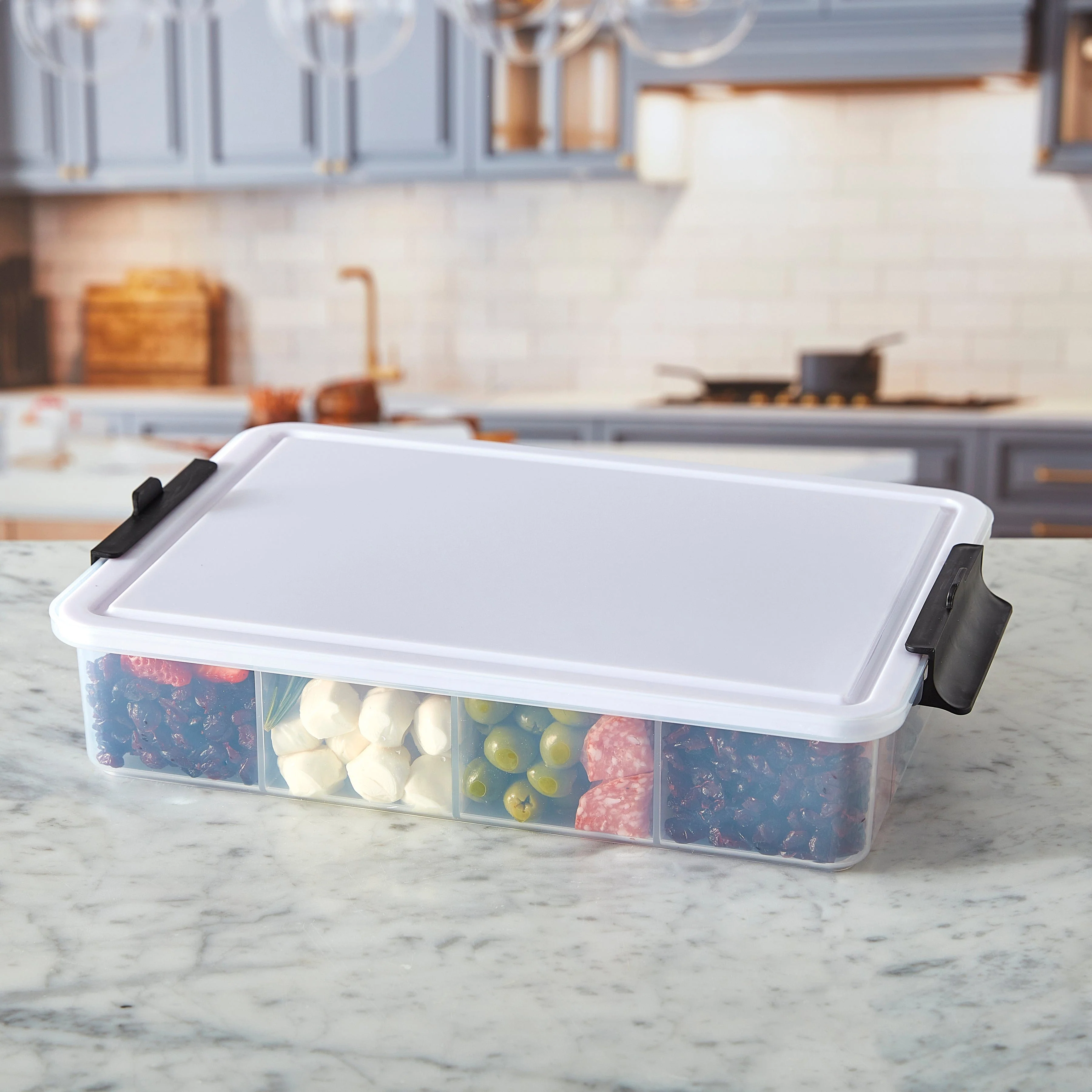 Farberware Build-A-Board ™ Snacklebox Locking Cutting Board Lid, Portable Charcuterie Storage with Compartments 11x16