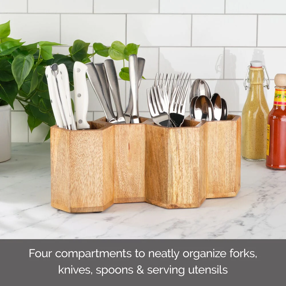 Hex Wood Flatware Storage Caddy