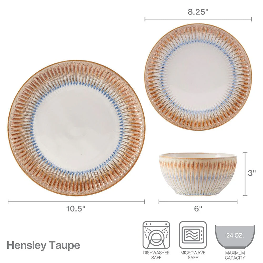Hensley Taupe 12 Piece Dinnerware Set, Service for 4