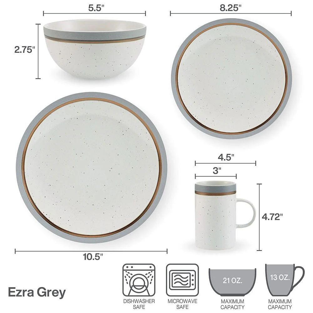 Ezra Grey 16 Piece Dinnerware Set, Service for 4