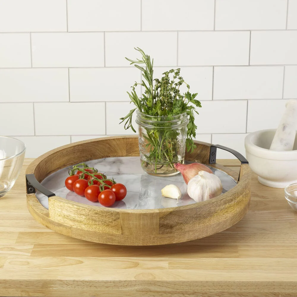 Gray Marble Lazy Susan Serve Tray