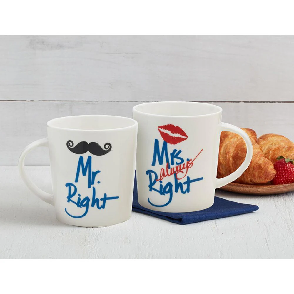 Sentiment Mugs Set of 2 Mr and Mrs Right Mugs