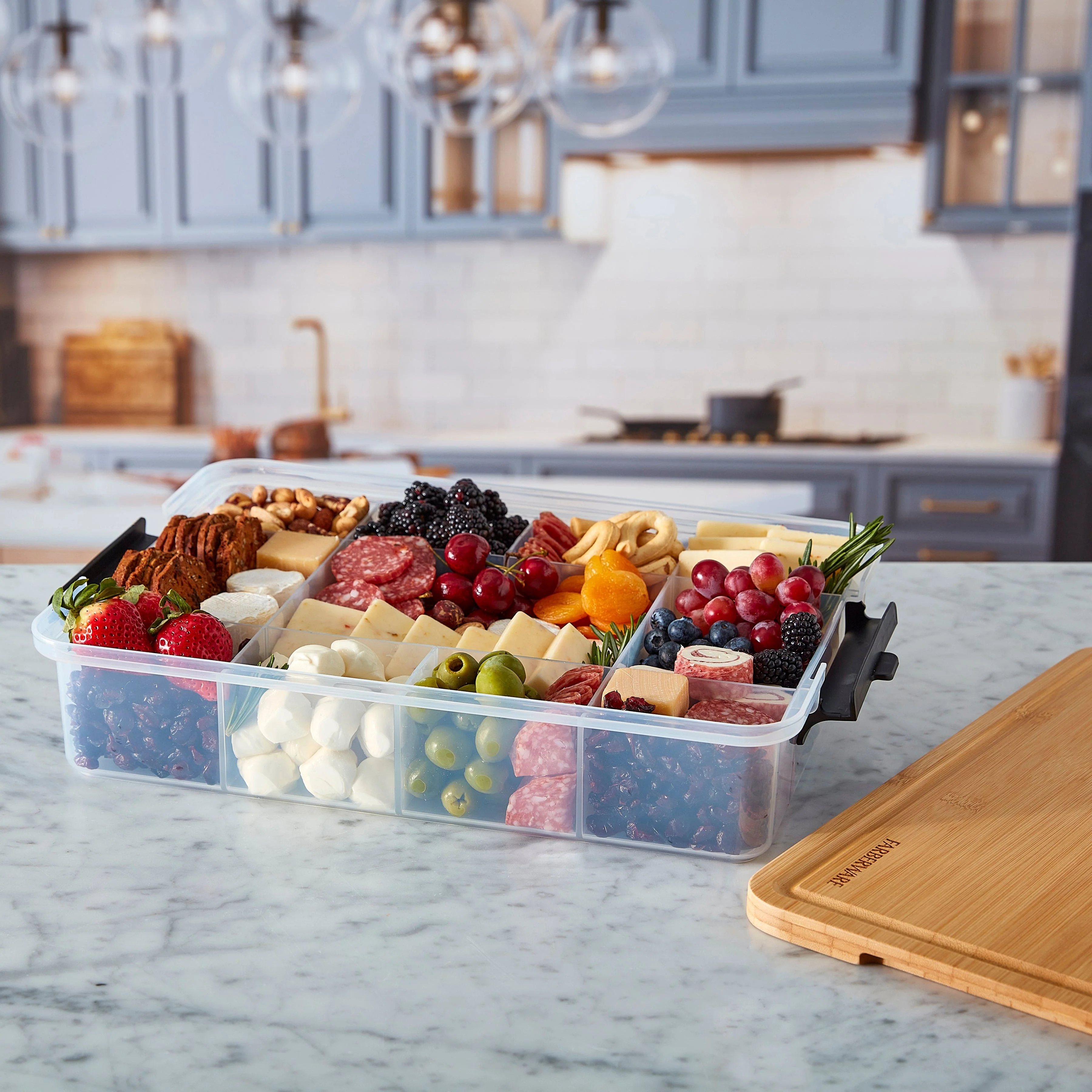 Farberware Build-A-Board ™ Snacklebox Locking Cutting Board Lid, Portable Charcuterie Storage with Compartments 11x16
