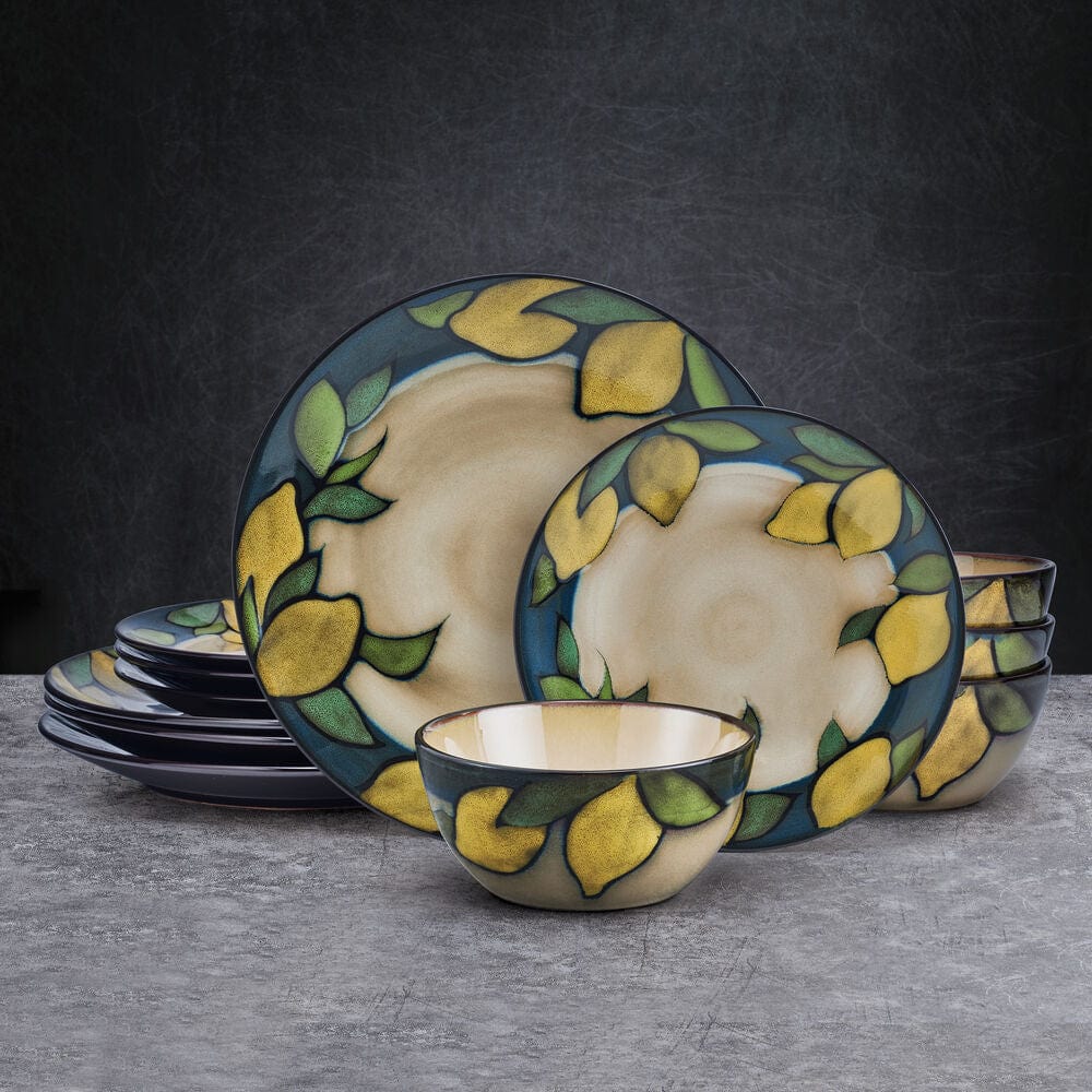 Painted Lemons 12 Piece Dinnerware Set, Service for 4