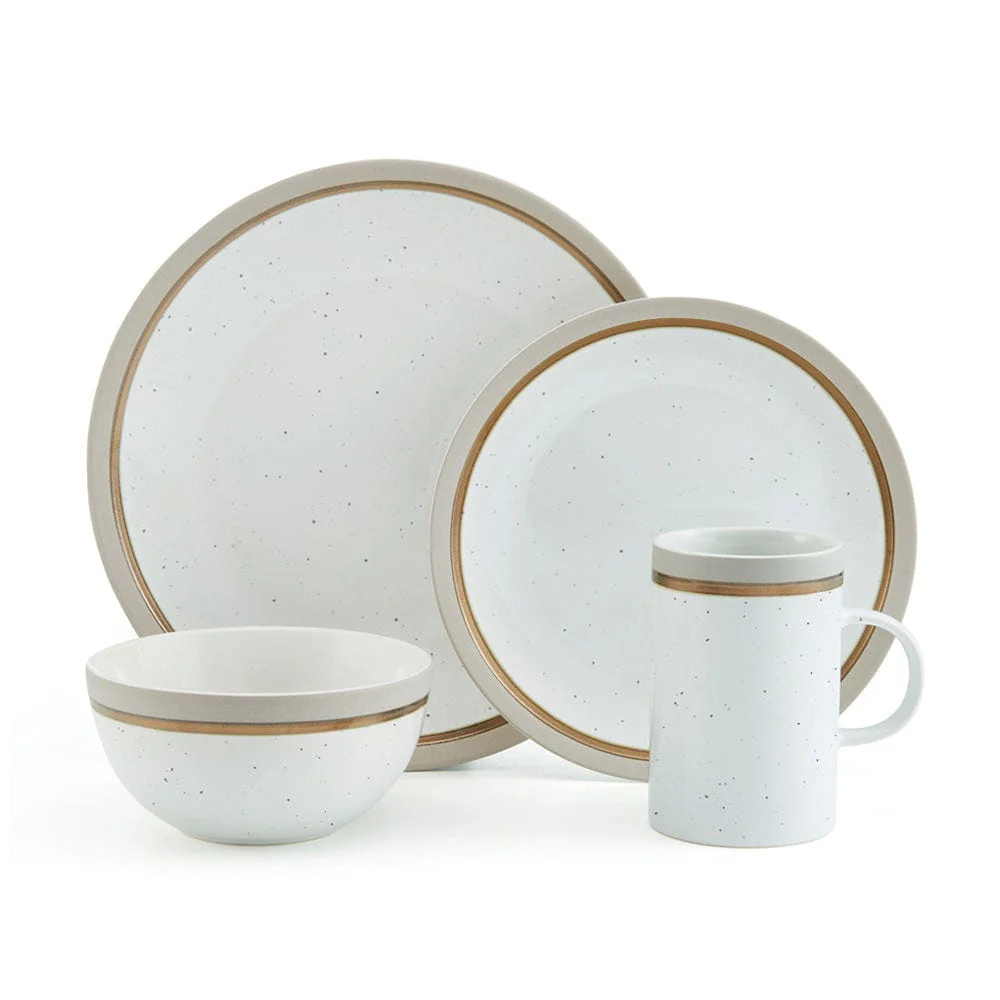 Ezra Taupe 16 Piece Dinnerware Set, Service for 4