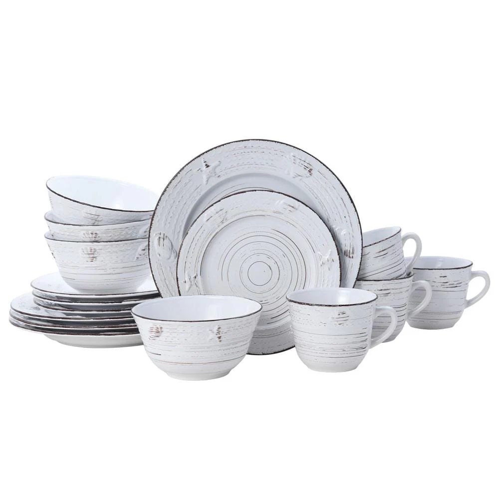 Trellis Coastal White 16 Piece Dinnerware Set, Service for 4