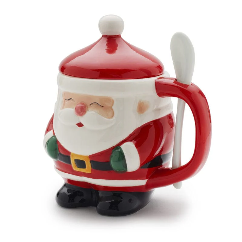 Holiday Covered Santa Mug with Spoon
