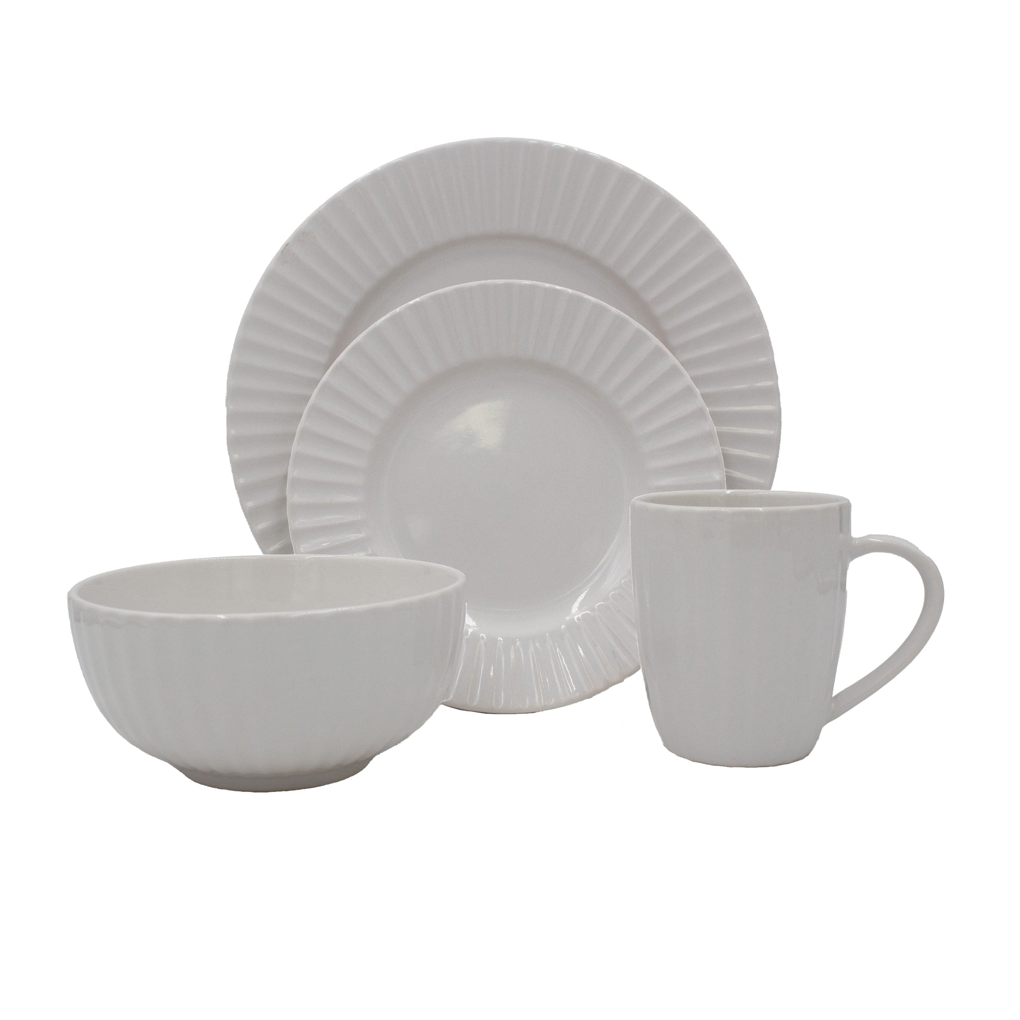 White Embossed 32 Piece Dinnerware Set, Service for 8