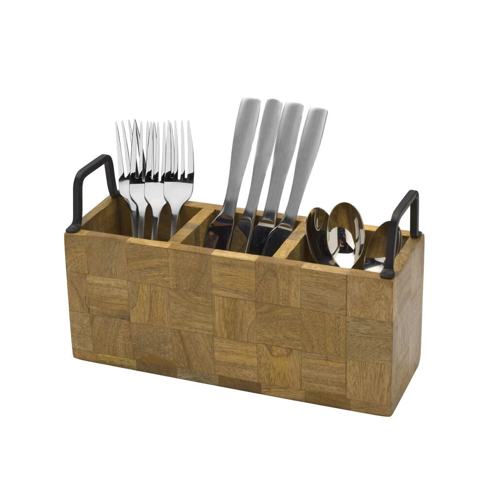 Avery Checkered Flatware Wood Caddy
