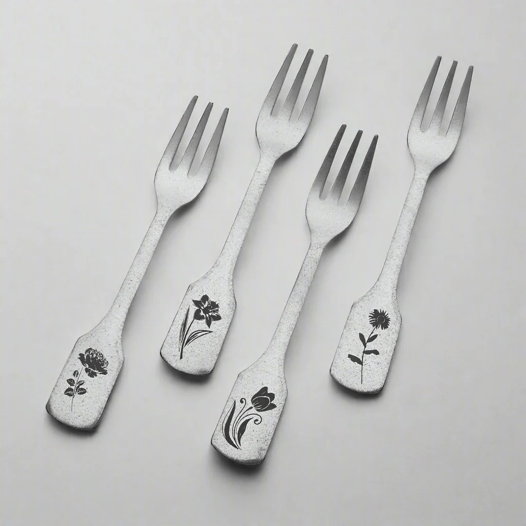Matte Floral Set of 4 Appetizer Forks