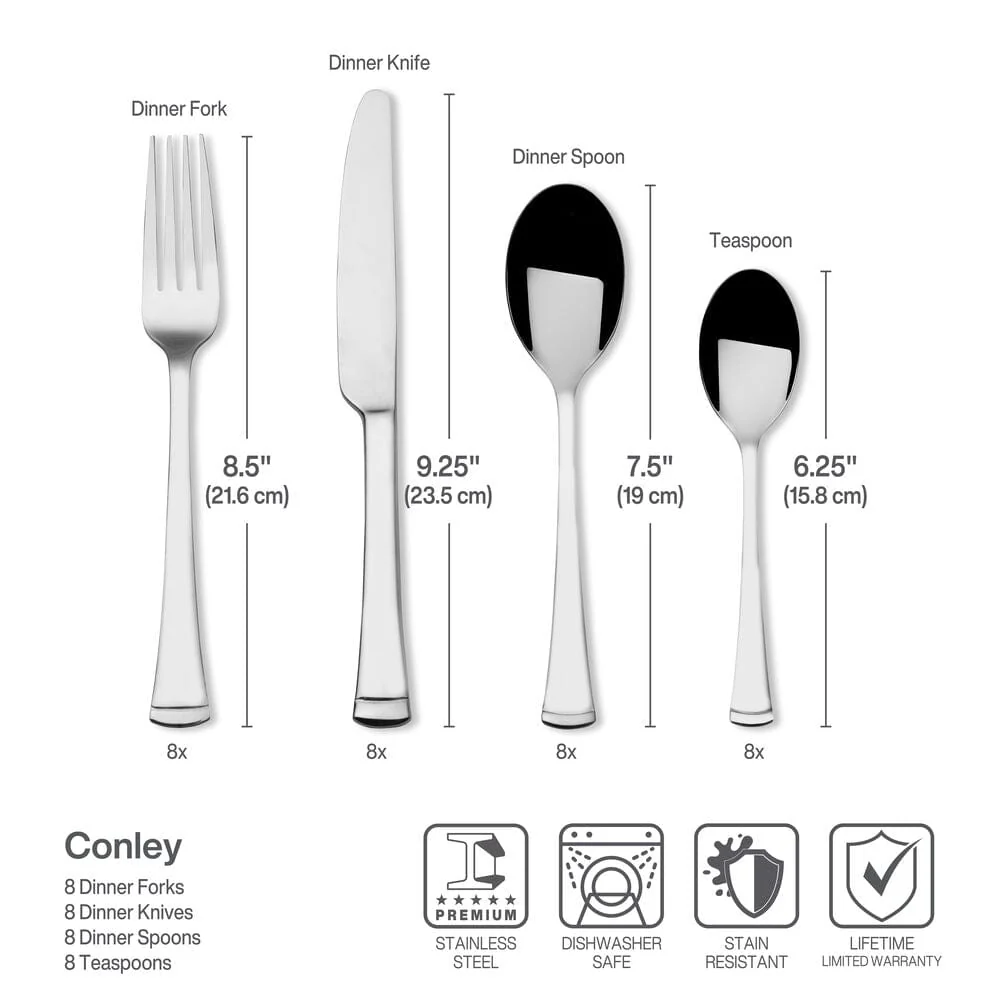 Conley 34 Piece Flatware Set, Service for 8