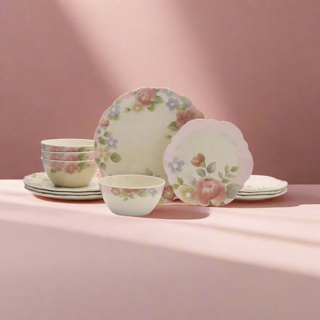 Tea Rose Outdoor Melamine Dinnerware Set