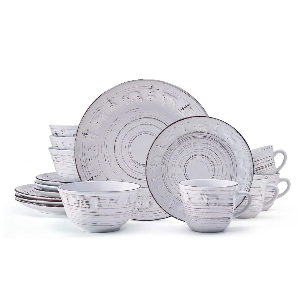 Trellis Lodge White 16 Piece Dinnerware Set, Service for 4