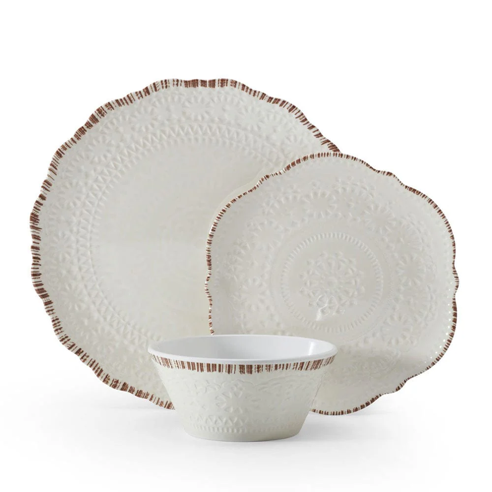 Chateau Cream 12 Piece Outdoor Melamine Dinnerware Set, Service for 4