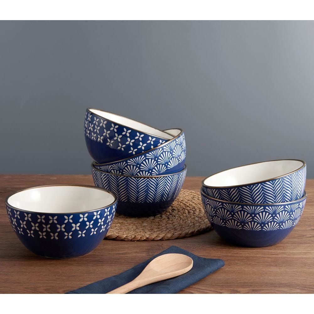 Navy Set of 6 Soup Cereal Bowls, Assorted