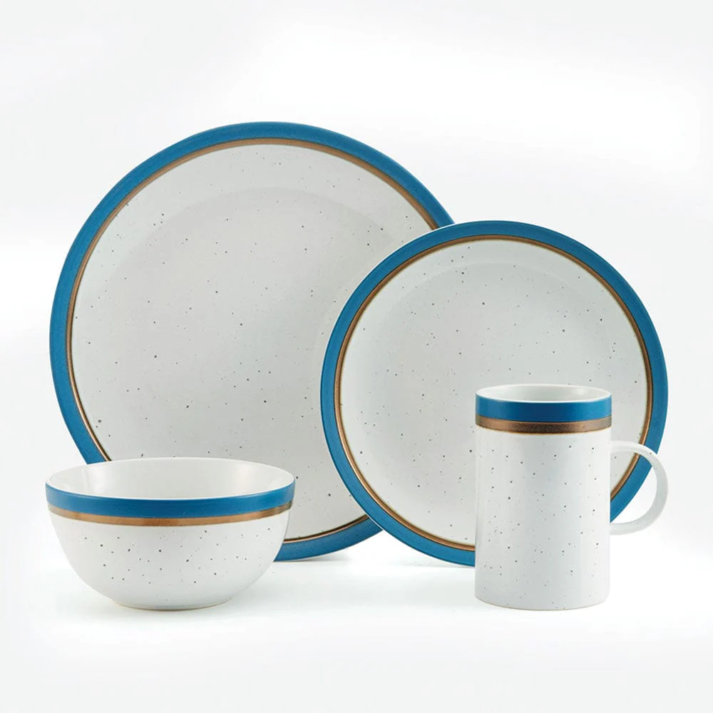 Ezra Blue 16 Piece Dinnerware Set, Service for 4