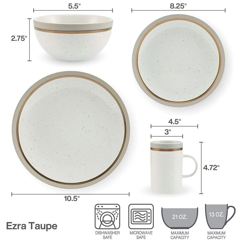 Ezra Taupe 16 Piece Dinnerware Set, Service for 4