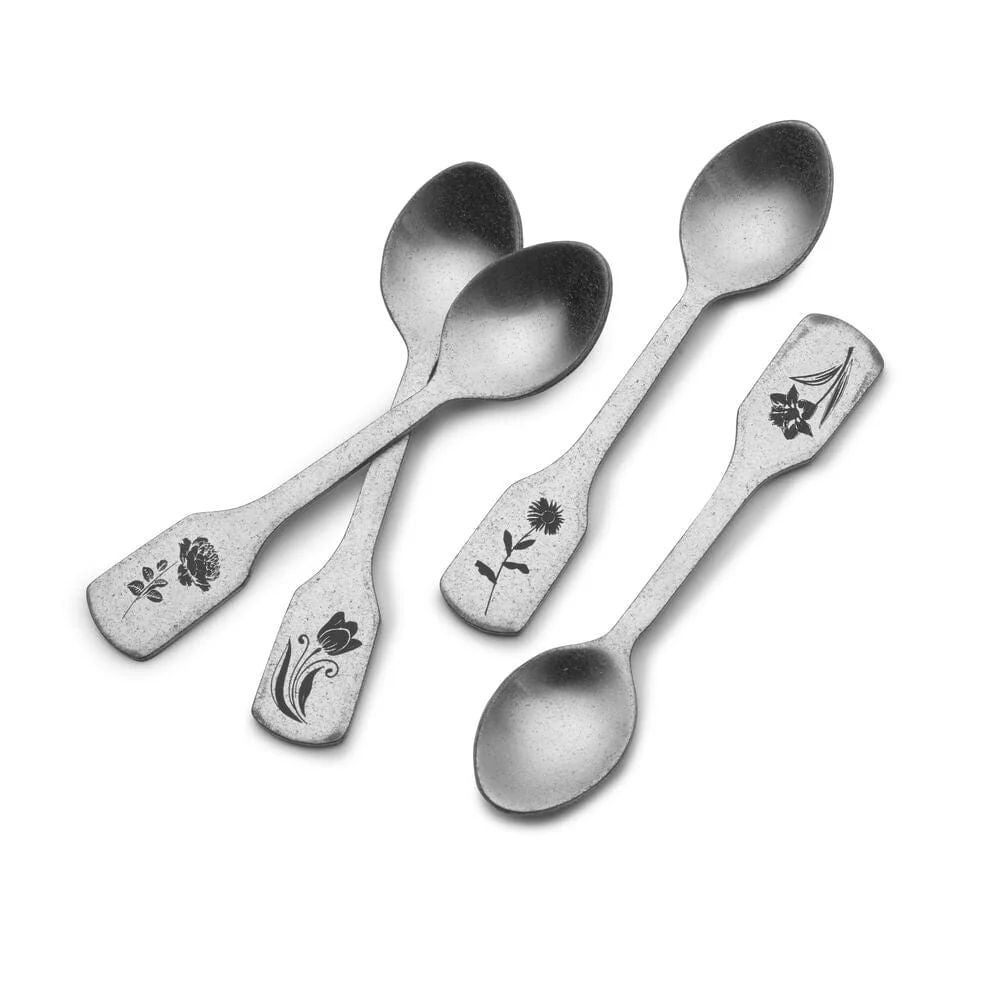 Matte Floral Set of 4 Mini Coffee Spoons