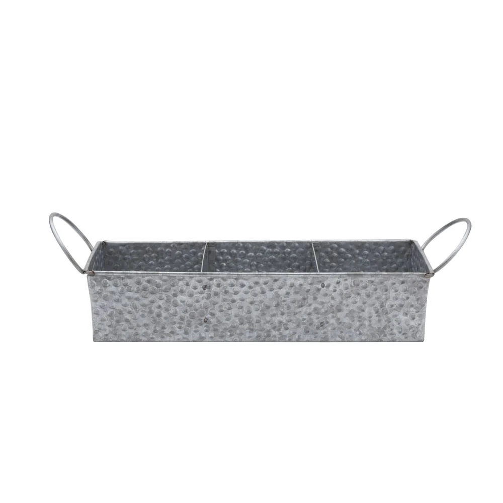Hammered Galvanized Metal Divided Tray Caddy