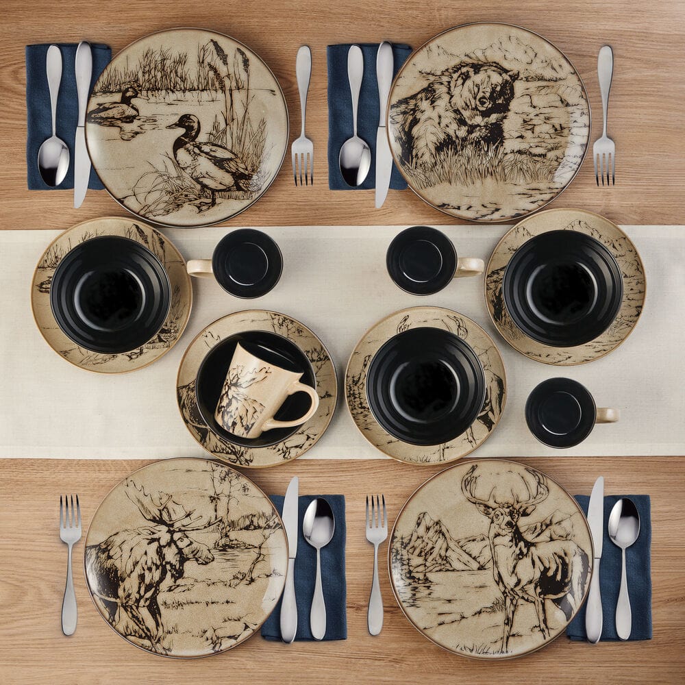 Mossy Oak Animal Print 16 Piece Dinnerware Set, Service for 4