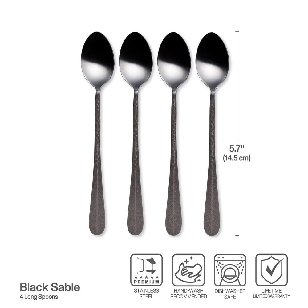 Sable Black Set of 4 Long Handled Spoons