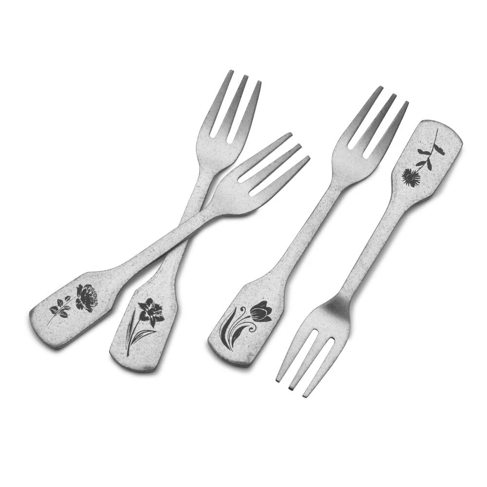 Matte Floral Set of 4 Appetizer Forks