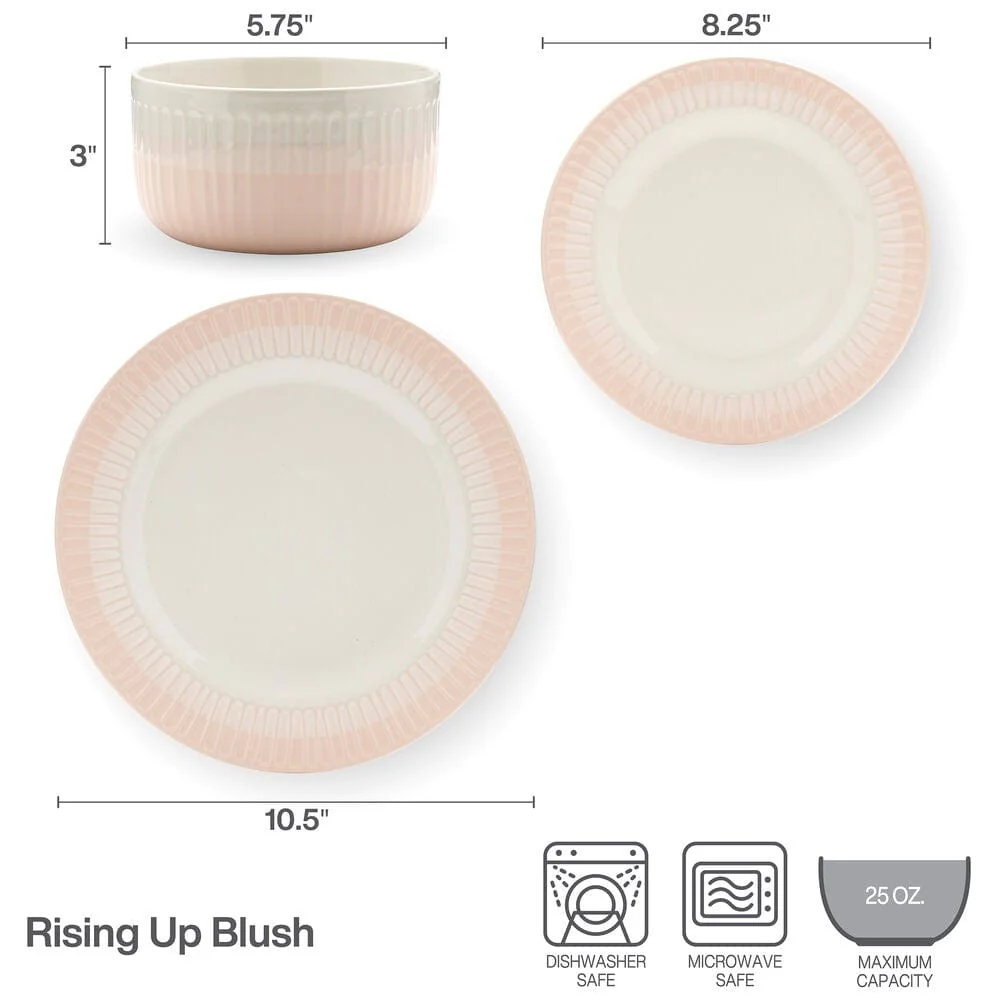 Darbie Angell Rising Up Blush 12 Piece Dinnerware Set, Service for 4