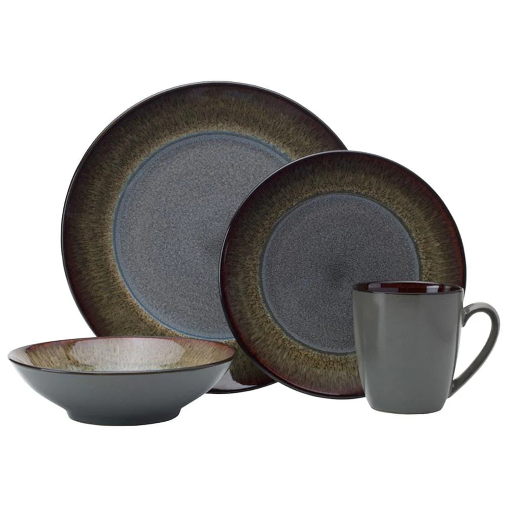 Monroe Gray 16 Piece Dinnerware Set, Service for 4