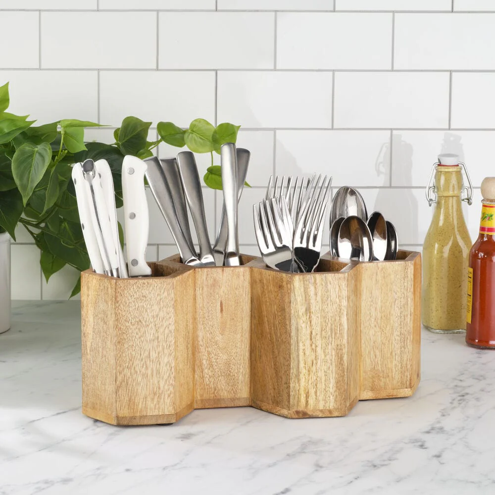 Hex Wood Flatware Storage Caddy