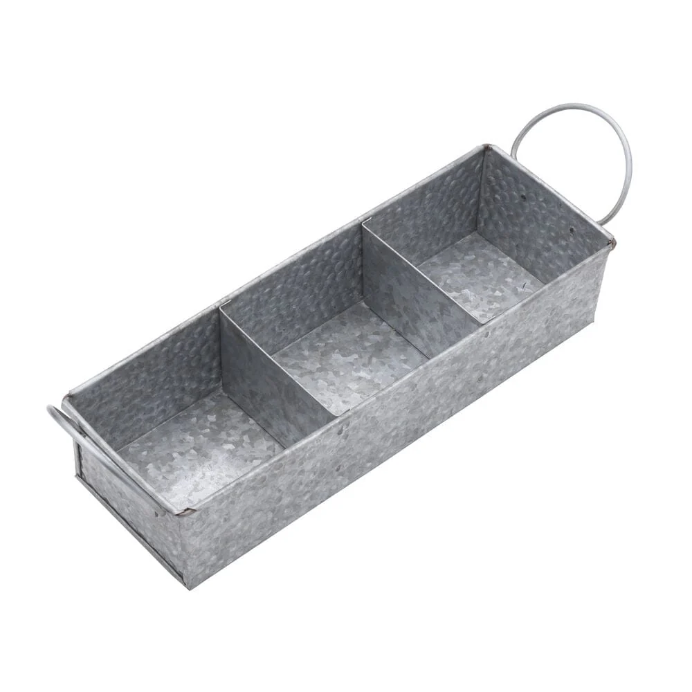 Hammered Galvanized Metal Divided Tray Caddy