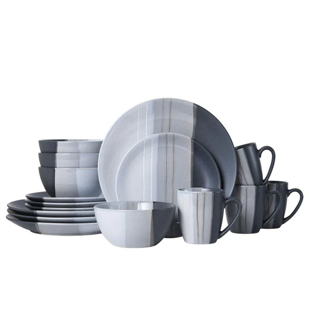 Parker Gray 16 Piece Dinnerware Set, Service for 4