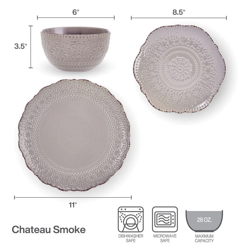Chateau Smoke 12 Piece Dinnerware Set, Service for 4