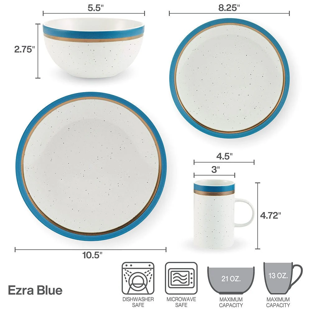 Ezra Blue 16 Piece Dinnerware Set, Service for 4