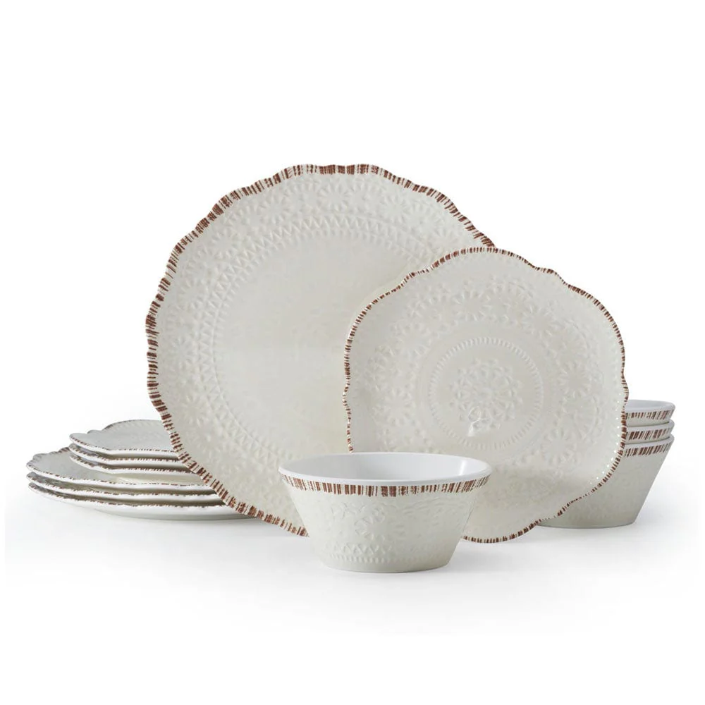 Chateau Cream 12 Piece Outdoor Melamine Dinnerware Set, Service for 4