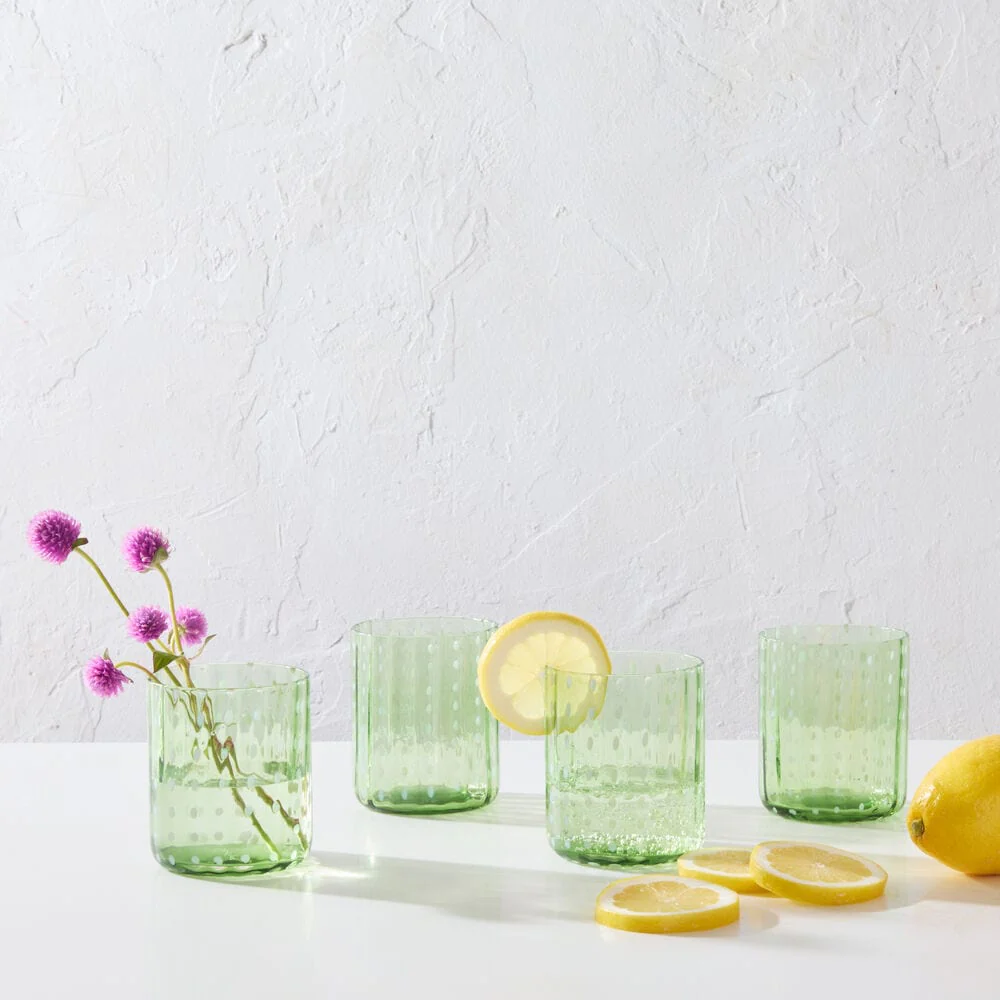 Darbie Angell Dappled Clouds Seafoam Set of 4 Double Old Fashioned Glasses