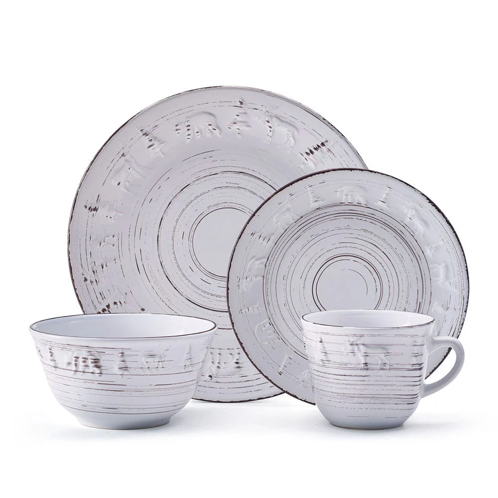 Trellis Lodge White 16 Piece Dinnerware Set, Service for 4