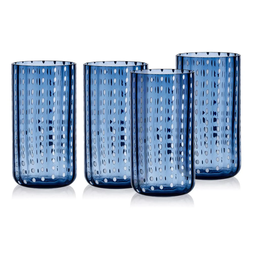 Darbie Angell Dappled Clouds Cobalt Set of 4 Highball Glasses