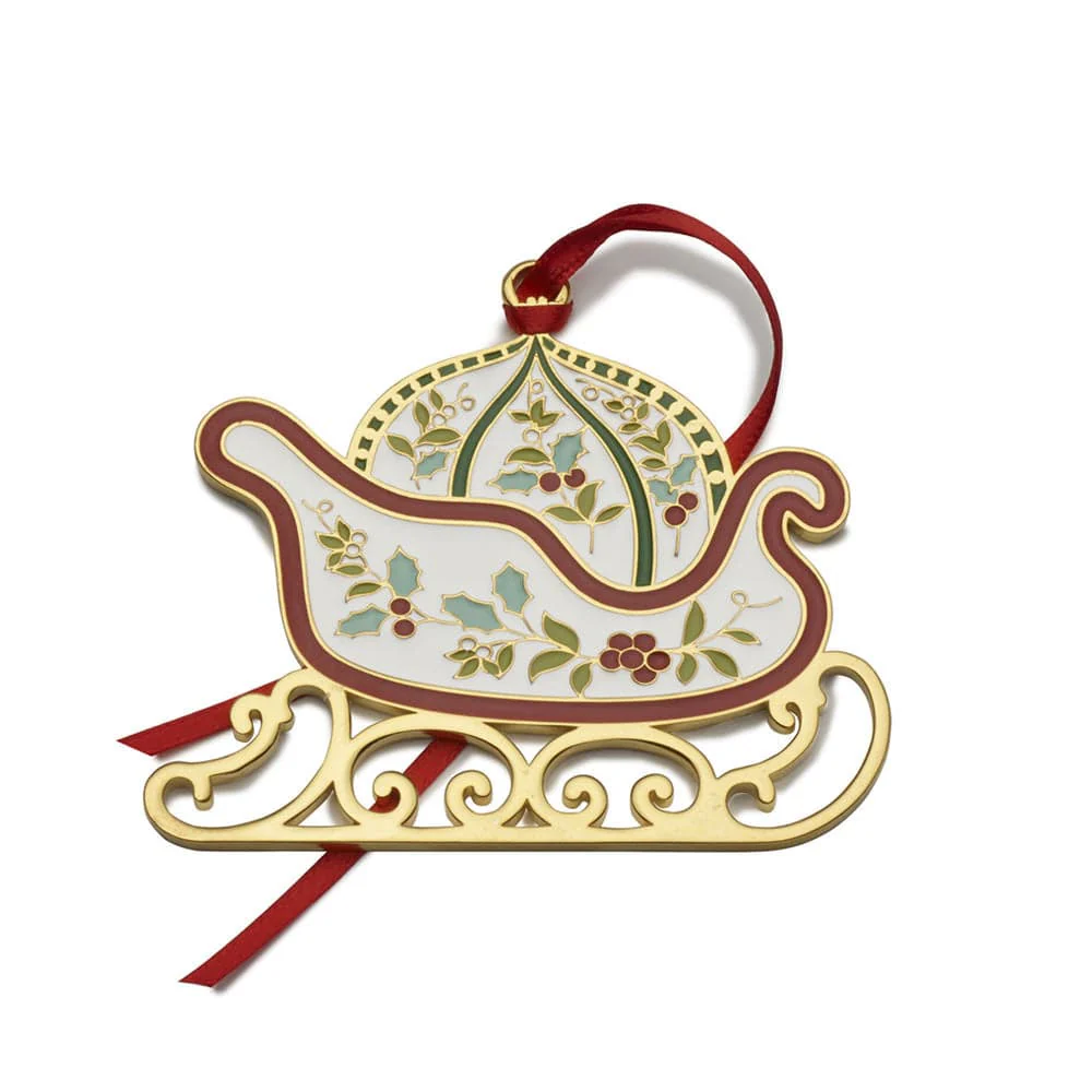 Winterberry® Gold Plated Enamel Sleigh Christmas Ornament