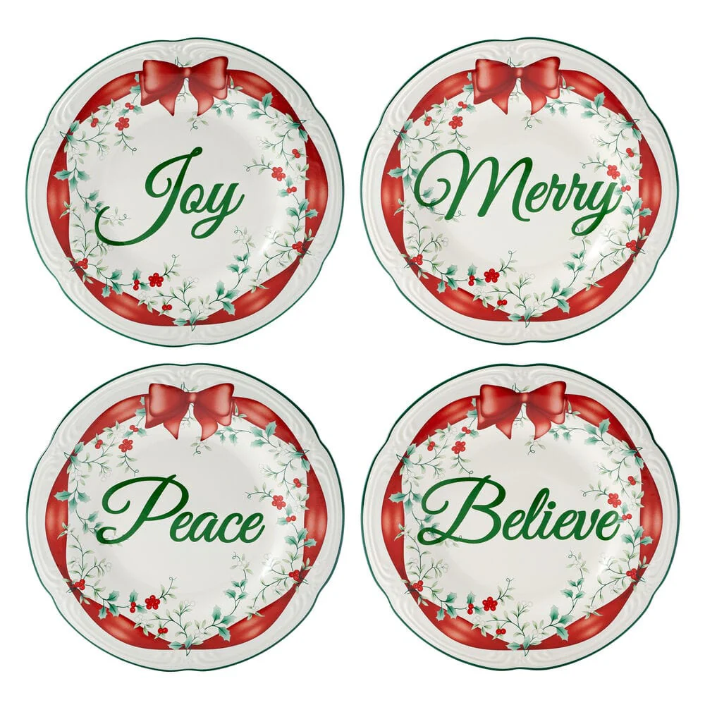 Winterberry® Set of 4 Red Ribbon Salad Plates