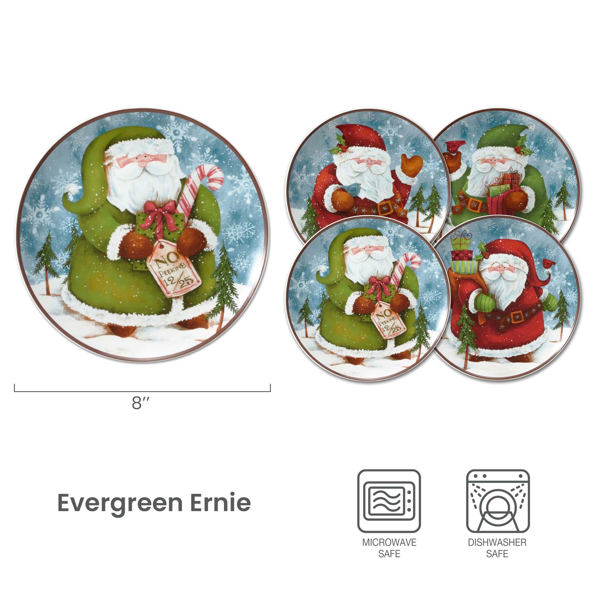 Evergreen Ernie Set of 4 Santa Salad Plates